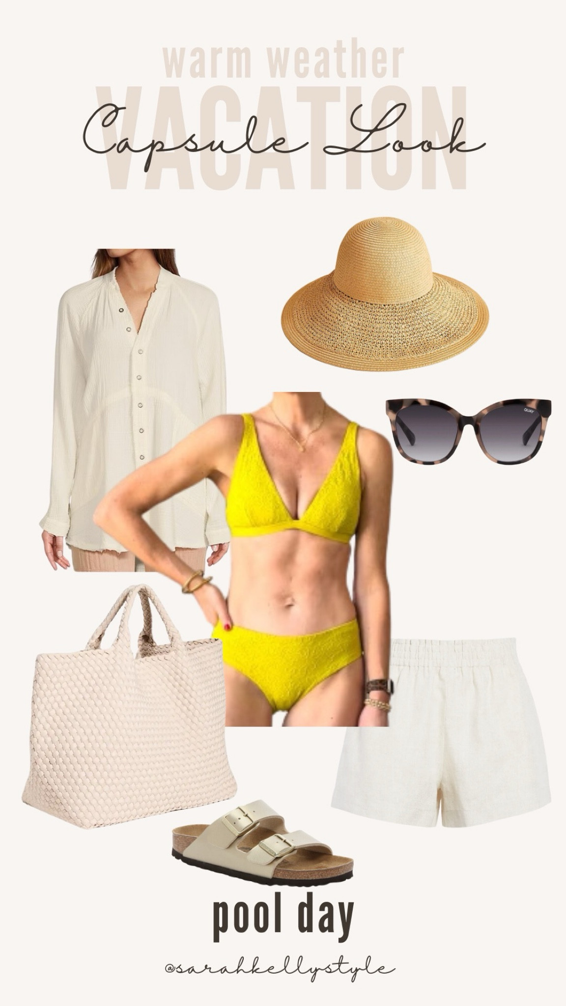 Vacation capsule wardroom for warm weather travel - swimwear, shorts, travel, spring/summer dress, beach coverup, sandals, Sarah Kelly Style

#LTKtravel #LTKSeasonal #LTKover40