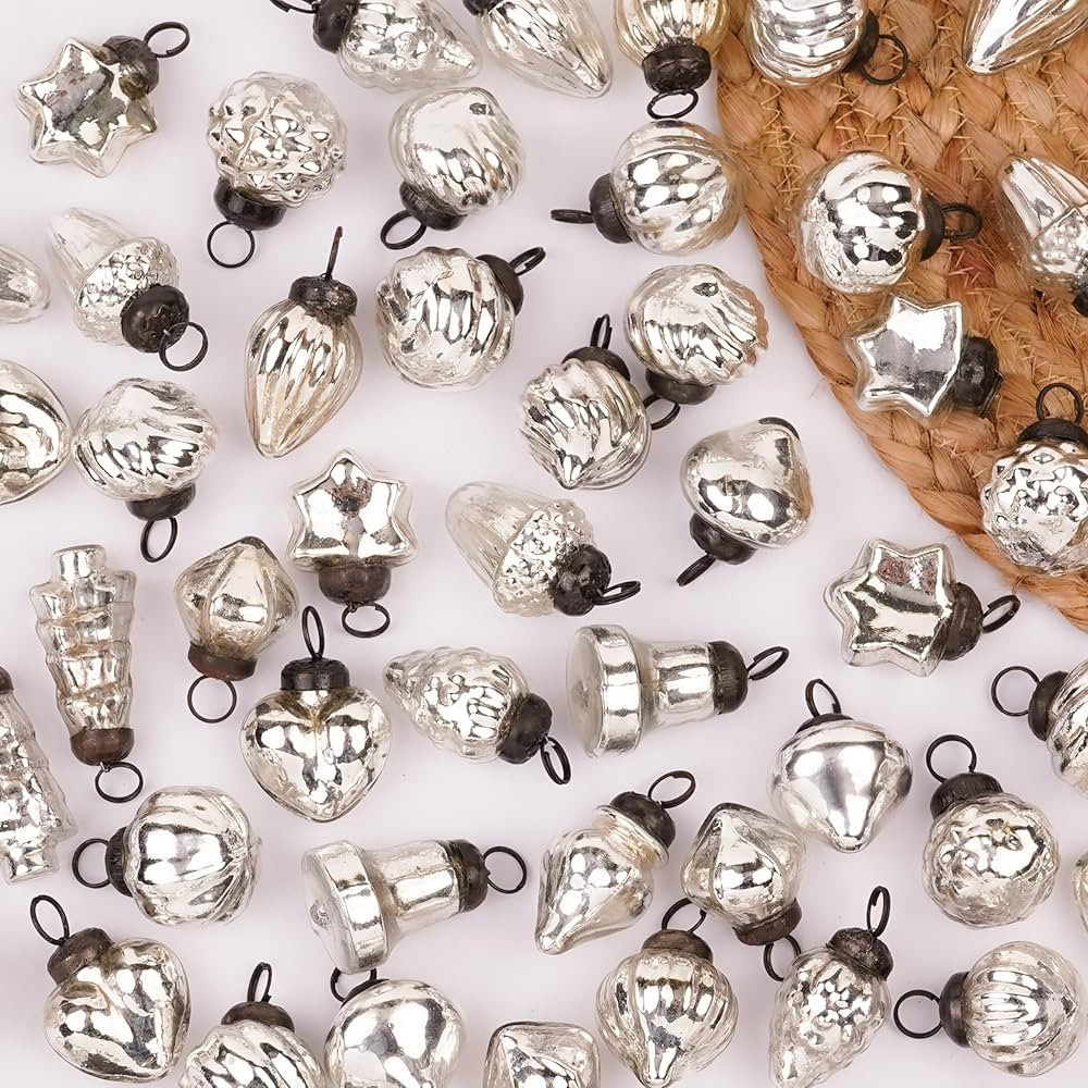 25 Piece Silver Mercury Glass Christmas Ornaments Vintage Christmas Decorations for Tree, Hallowe... | Amazon (US)