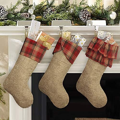 Ivenf Christmas Stockings, 3 Pcs 21 inches Burlap Extra Large Plaid Imitated Stockings, for Famil... | Amazon (US)