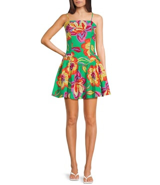 GB Floral Printed Linen Blend Drop Waist Mini Dress | Dillard's | Dillard's