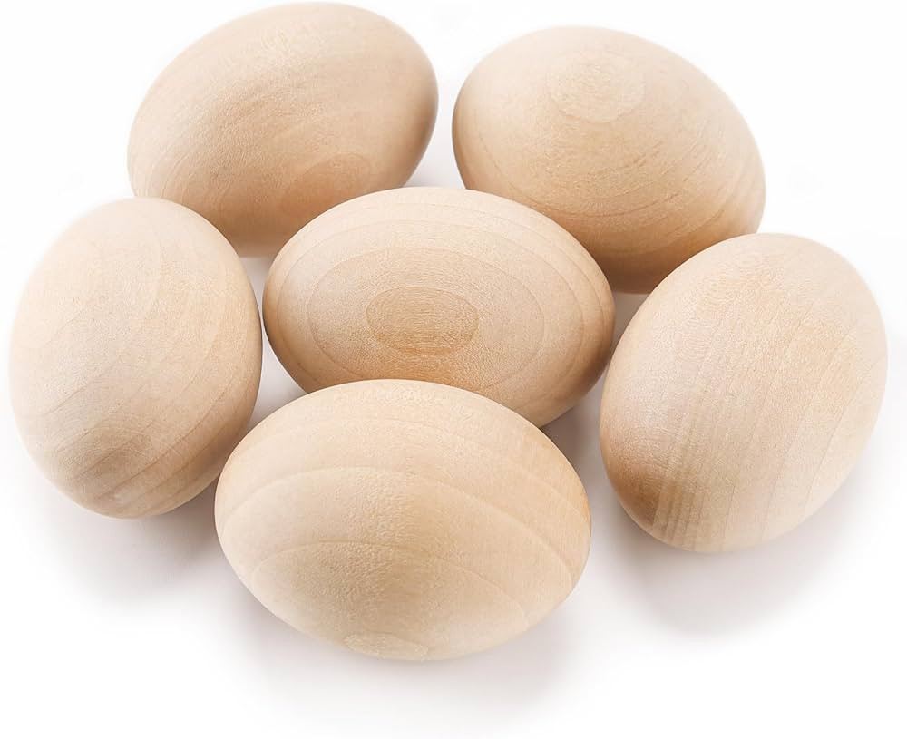 YunKo 6Pcs Wooden Easter Eggs Fake Wood Easter Unfinished Eggs to Paint for Crafts Home Decor | Amazon (US)