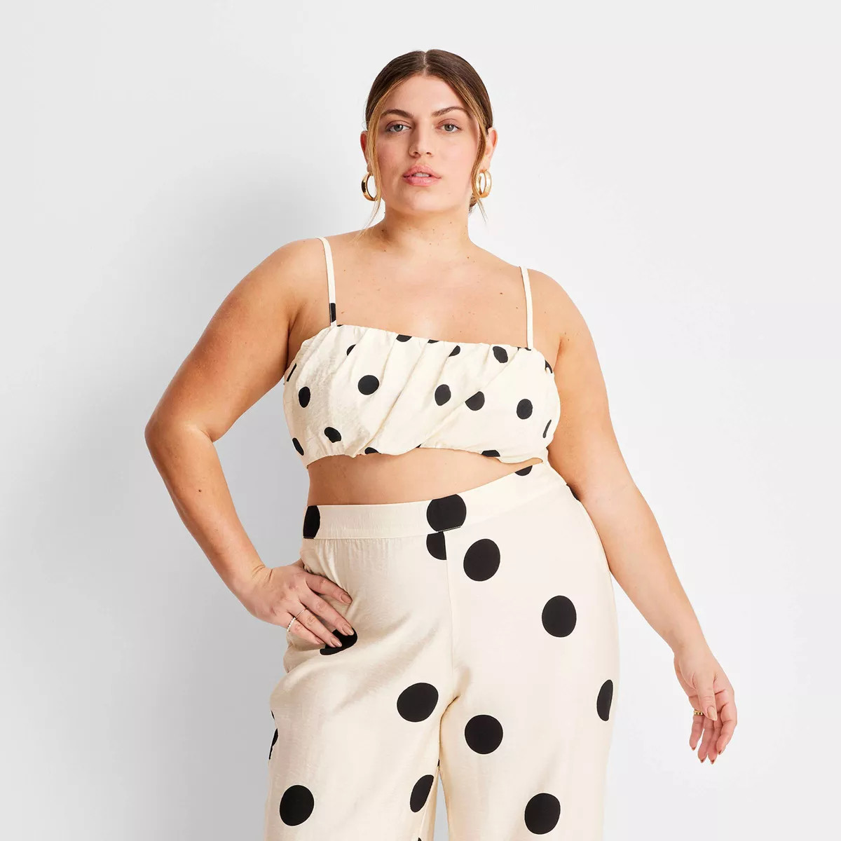 Women's Strappy Crop Top - Future Collective™ with Jenny K. Lopez Cream/Black Polka Dots | Target