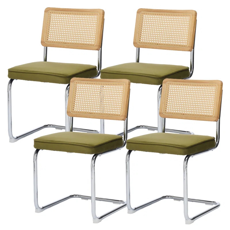 Crumley Upholstered Side Chair With Cane Rattan Back And Steel Frame | Wayfair North America
