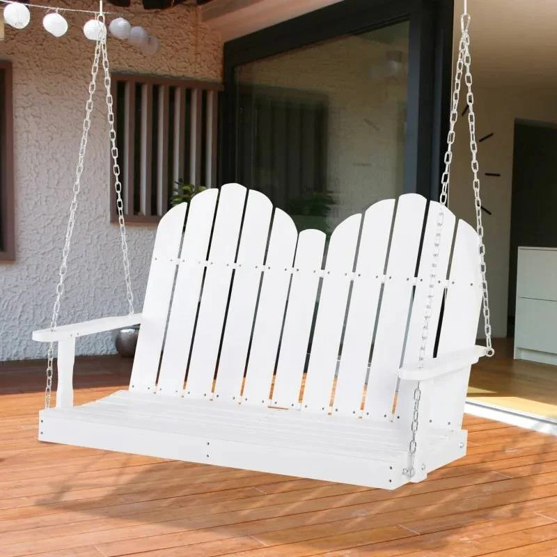 White Solid Wood 2-Seater Hanging Patio Porch Swing | Shop Simon