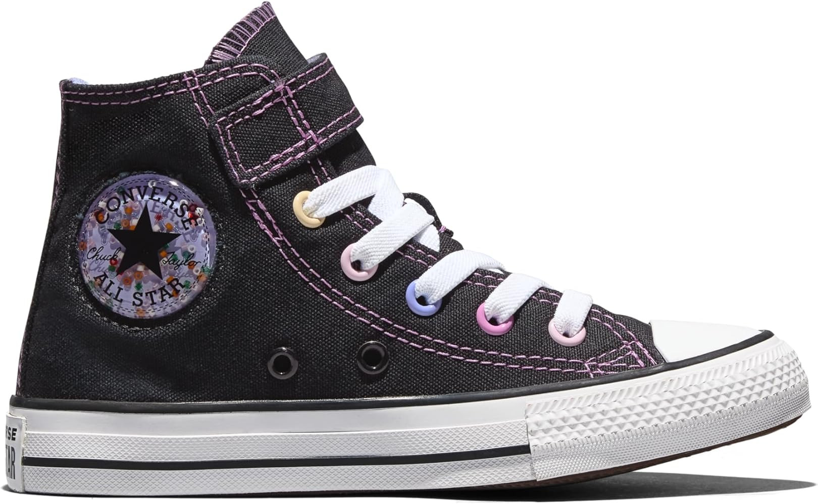 Amazon.com | Converse Youth Chuck Taylor All Star Beads Easy-On HI, Black/White/Very Peri, 3 | Sn... | Amazon (US)