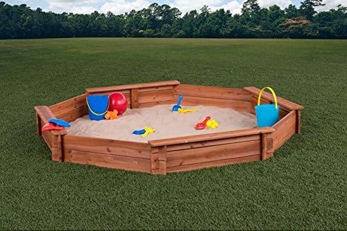 Octagon Wooden Cedar Sand box w Seat Boards | Eco-Friendly Cover & Ground Liner | 84" X 78" x 9" | 3 | Amazon (US)