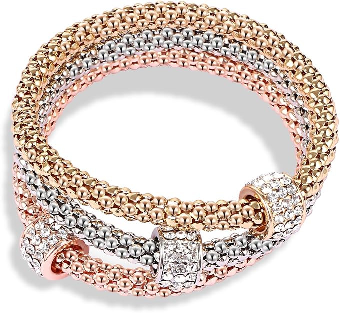 Stretch Bracelets for Women Gold/Silver/Rose Gold Elastic Bracelet Set for Women 3 PCS Stackable ... | Amazon (US)