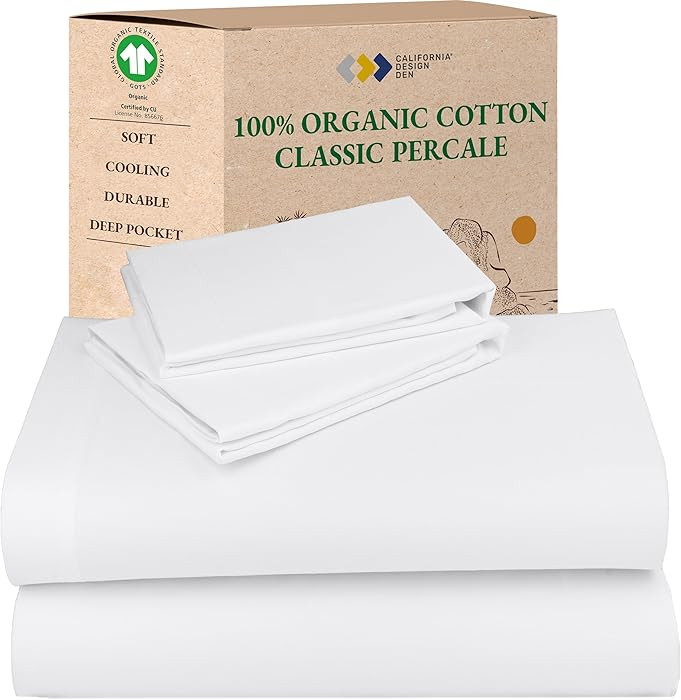 California Design Den King Size Sheets Set - Soft 100% Organic Cotton, Crisp Percale Sheets with ... | Amazon (US)