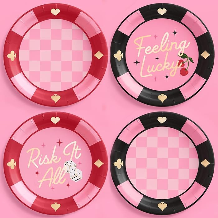 xo, Fetti Feeling Lucky Paper Plates - 24 pcs | Casino Bachelorette Decoration, Vegas Birthday Pa... | Amazon (US)