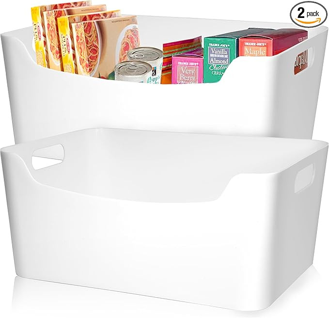 FINESSY White Plastic Storage Bins for Shelves, Small Closet Kitchen Storage Containers for Pantr... | Amazon (US)
