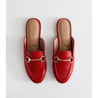 Women's Red Faux Leather Snaffle Detail Backless Loafers New Look | New Look (UK)