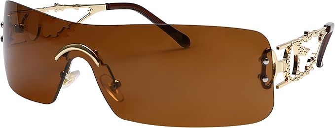 SENMARIES Rimless Y2k Sunglasses For Women Men Rectangle Vintage glasses Fashion Flame Metal Sung... | Amazon (US)