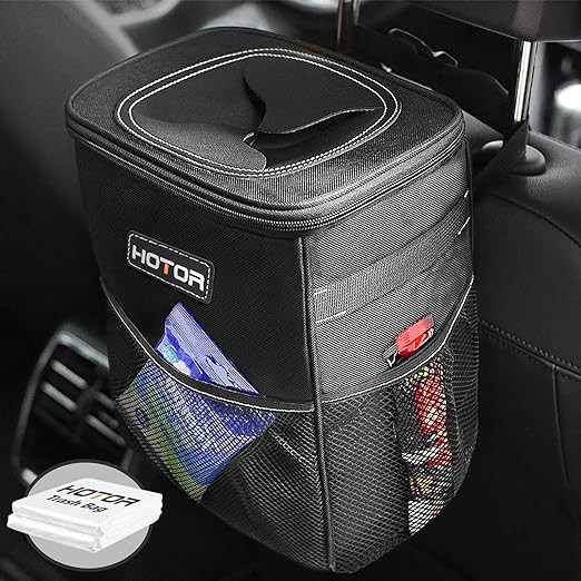 HOTOR Car Trash Can with Lid and Storage Pockets, 100% Leak-Proof Car Organizer, Waterproof Car G... | Amazon (US)