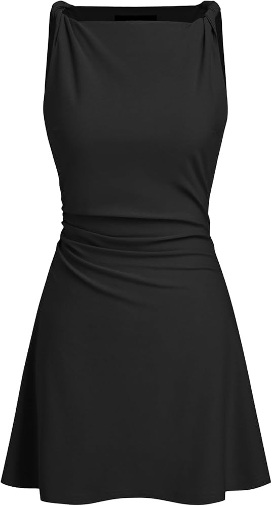 CIDER Boat Neck Twist Ruched Mini Dress - Women Bodycon Sleeveless | Amazon (US)