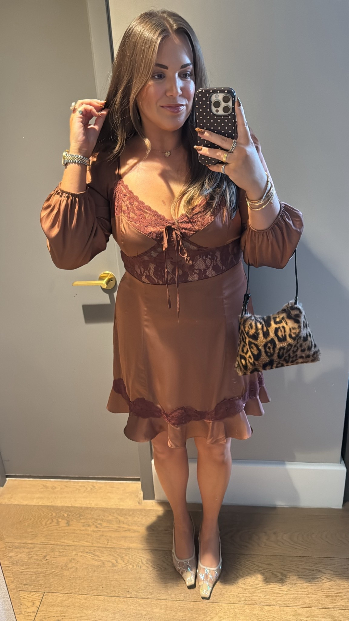 curvy midsize silky caramel lace dress! wearing size xl and wore this for a night out in NYC  

#LTKMidsize #LTKSeasonal #LTKTravel