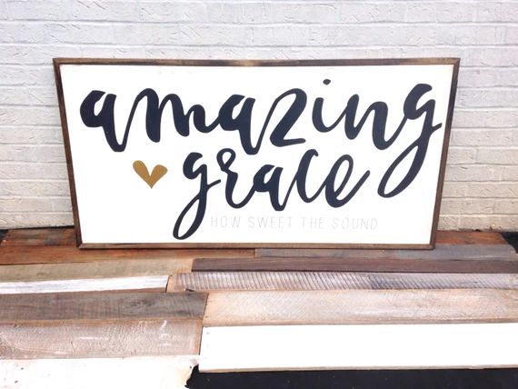amazing grace | 26"x50" | hymn sign | wood sign | framed sign | Christian sign | Etsy (US)