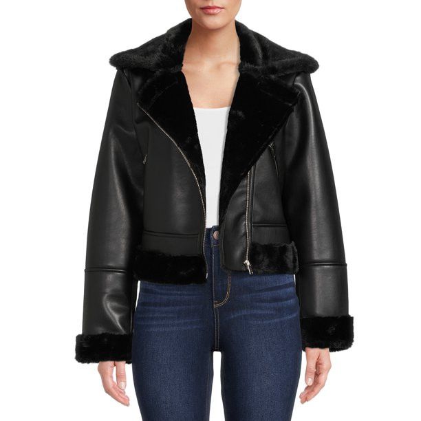 Mark Alan Women's and Women's Plus Size Faux Fur Lined Vegan Leather Moto Jacket - Walmart.com | Walmart (US)