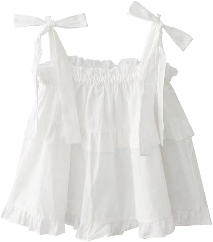 Women's Camisole Tank Tops Solid Color Lace-up Bow Camisoles Vintage Ruffles Cute Tops Holiday St... | Amazon (US)