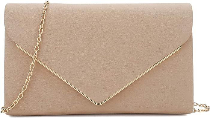 CHARMING TAILOR Faux Suede Clutch Bag Elegant Metal Binding Evening Purse for Wedding/Prom/Black-... | Amazon (US)