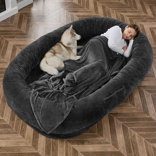 Human Dog Bed Adult Dog Bed Bean Bag Bed for Adults Giant Dog Bed Pet Beds for Large Dogs with Washable Faux Fur Cover Fluffy Dog Beanbeds(Grey) | Amazon (US)