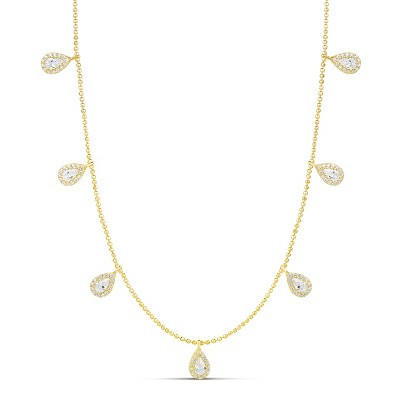 SHYMI Multi Pear Shape Drop Necklace -.925 Sterling Silver, 14K Gold-Plated, Cubic Zirconia Pavé Detailing, Adjustable Chain (16″–18″), Day to Night | Target