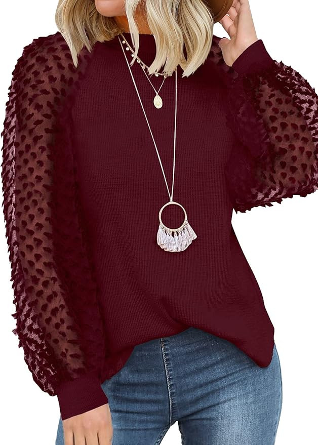 MIHOLL Women’s Long Sleeve Tops Lace Casual Loose Blouses T Shirts | Amazon (US)
