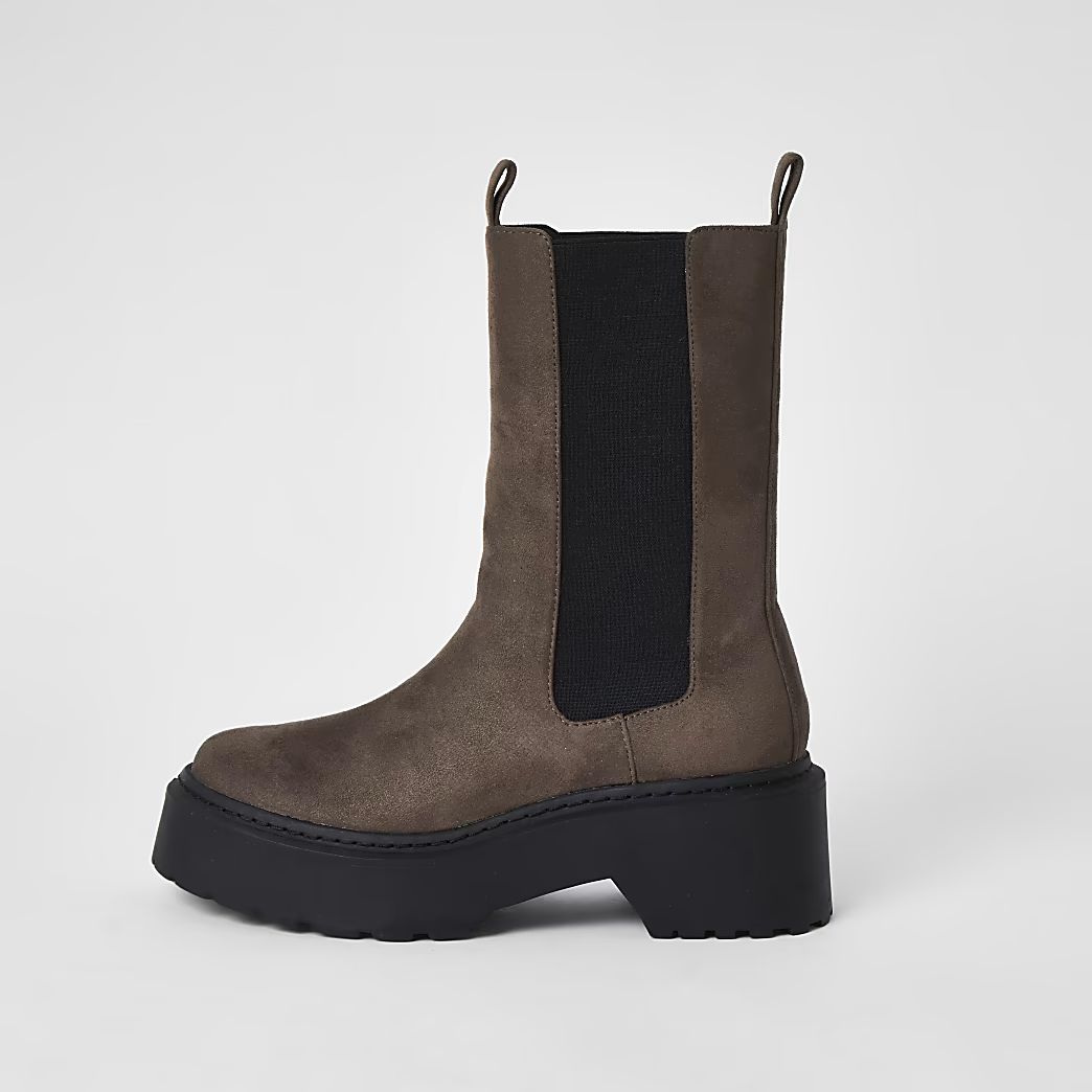 Brown faux leather chunky boots | River Island (UK & IE)