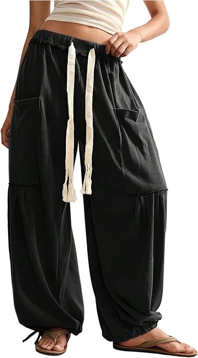 RoseSeek Women's Baggy Boho Harem Pants Wide Leg Sweatpants with Pockets | Amazon (US)