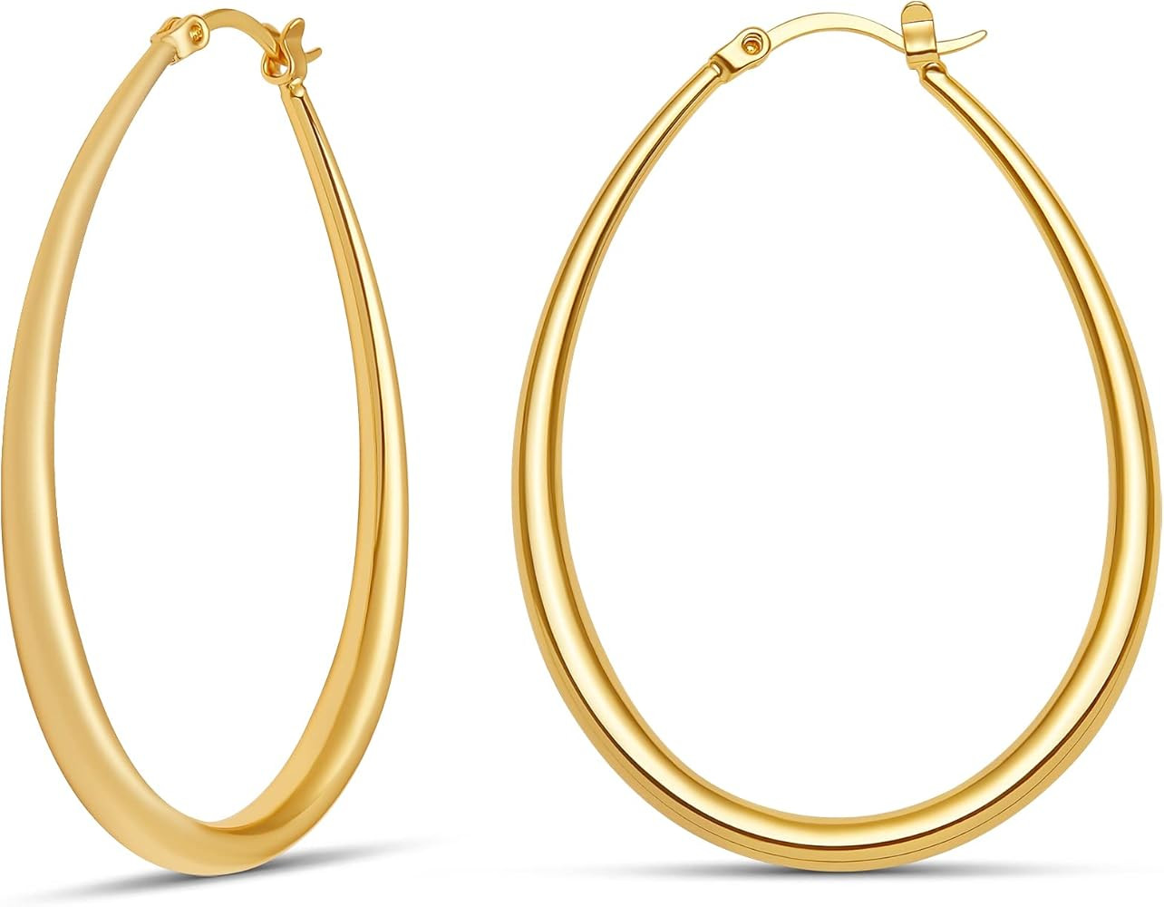 MILLA Oval Hoop Earrings - 14K Gold Plated, Rose Gold Plated and Sterling Silver Plated Hoop Earr... | Amazon (US)