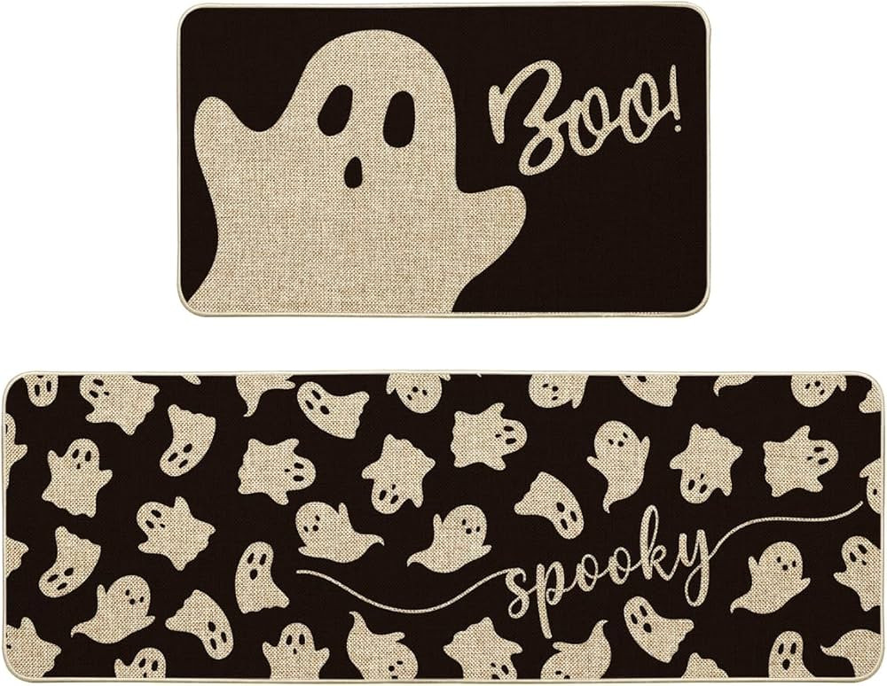 Artoid Mode Spooky Ghosts Boo Halloween Kitchen Mats Set of 2, Black Home Decor Low-Profile Kitch... | Amazon (US)