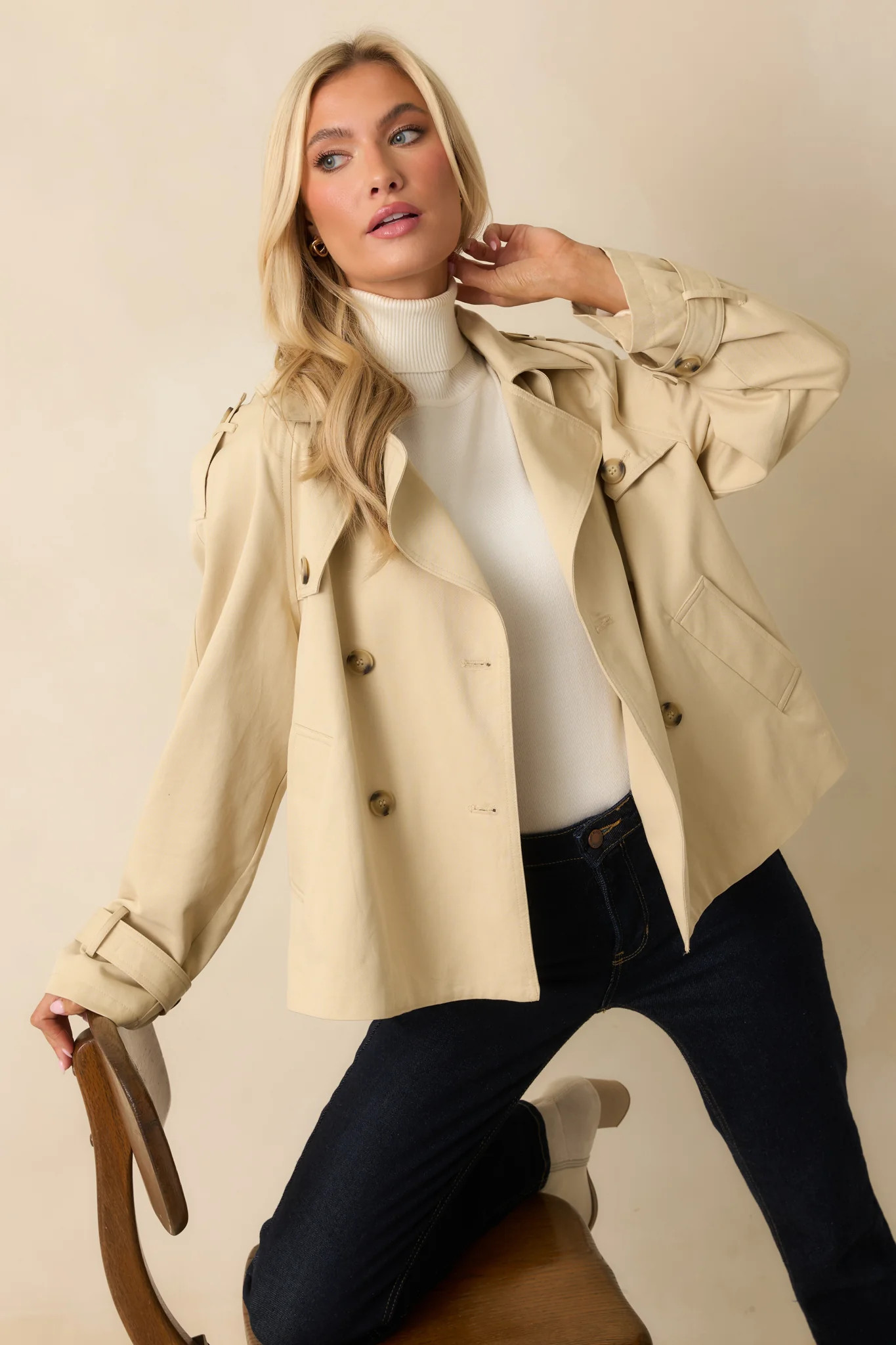 Take It From the Top Tan Cropped Trench-Style Jacket | Red Dress