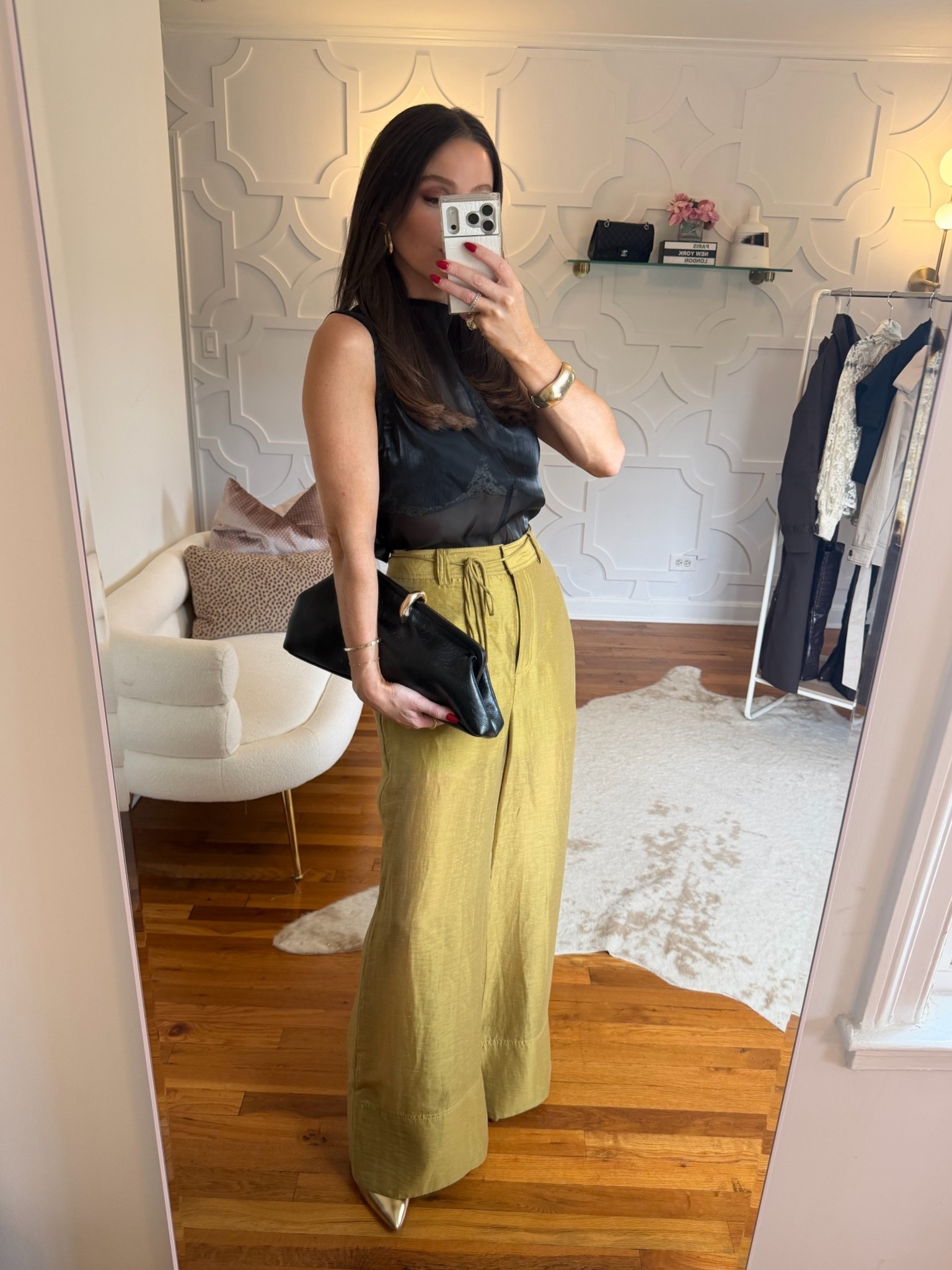 Love this outfit! The top is under $100 and such a great going out top — did my true size. The pants are amazing. Also true to size. And the shoes are the most comfortable for a pump. Did my true size too.

#LTKNYFW #LTKootd #LTKOver40