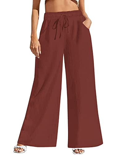 Fancysters Women Wide Leg Linen Pants, High Waisted Summer Casual Cotton Linen Palazzo Pants with... | Amazon (US)