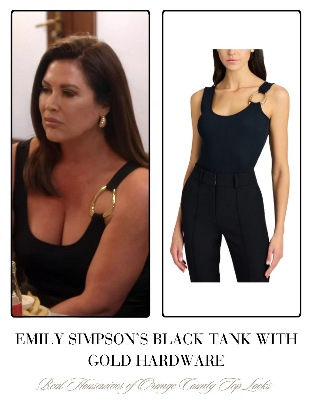 Emily Simpson’s Black Tank with Gold Hardware 