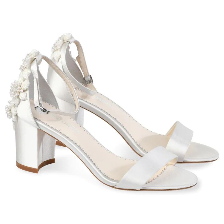 3D Embellished Block Heel Floral Wedding Shoes for Bride | Bella Belle Shoes