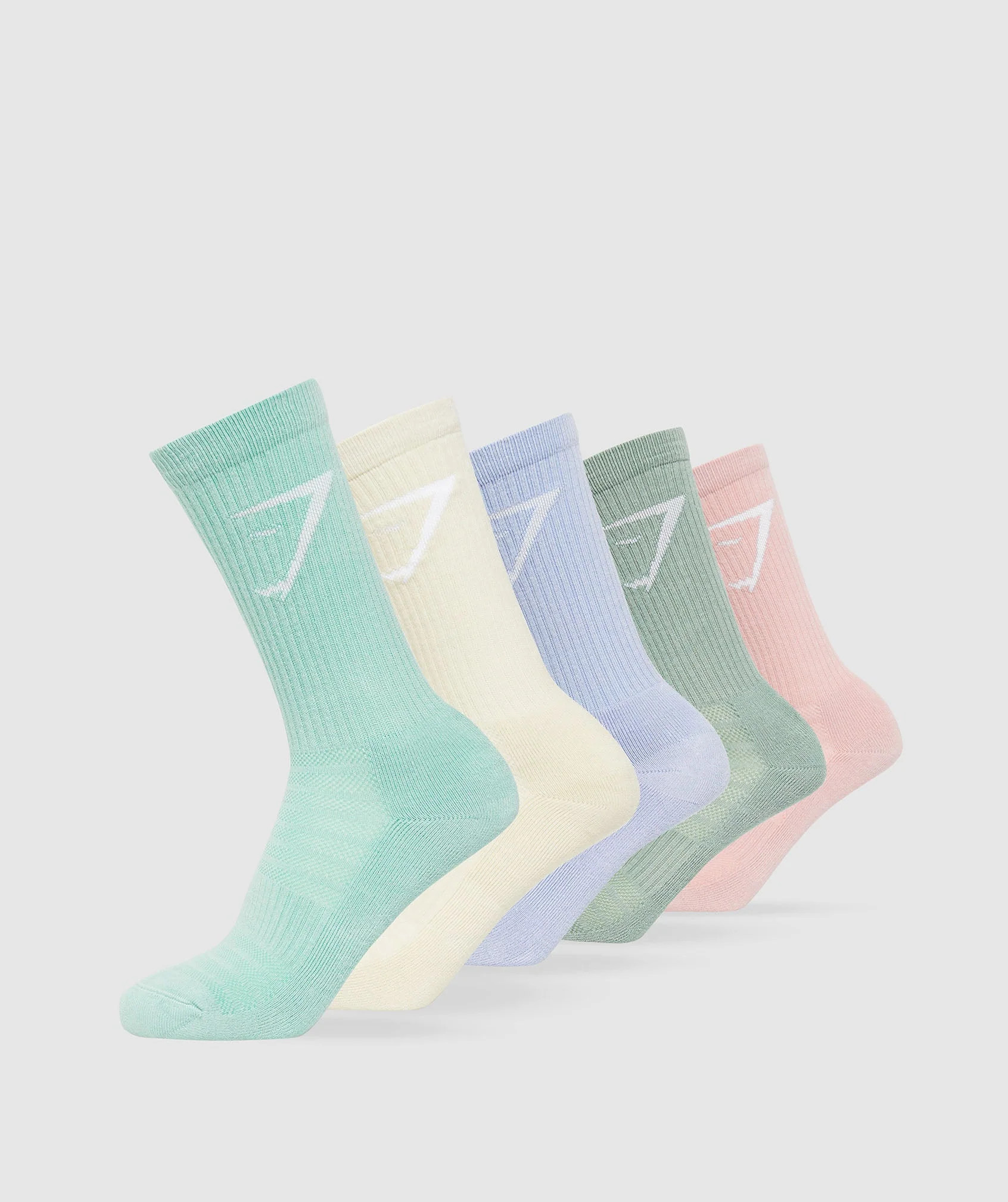 Gymshark Crew Socks 5pk - White/Pink/Green/Lilac/Green | Gymshark US