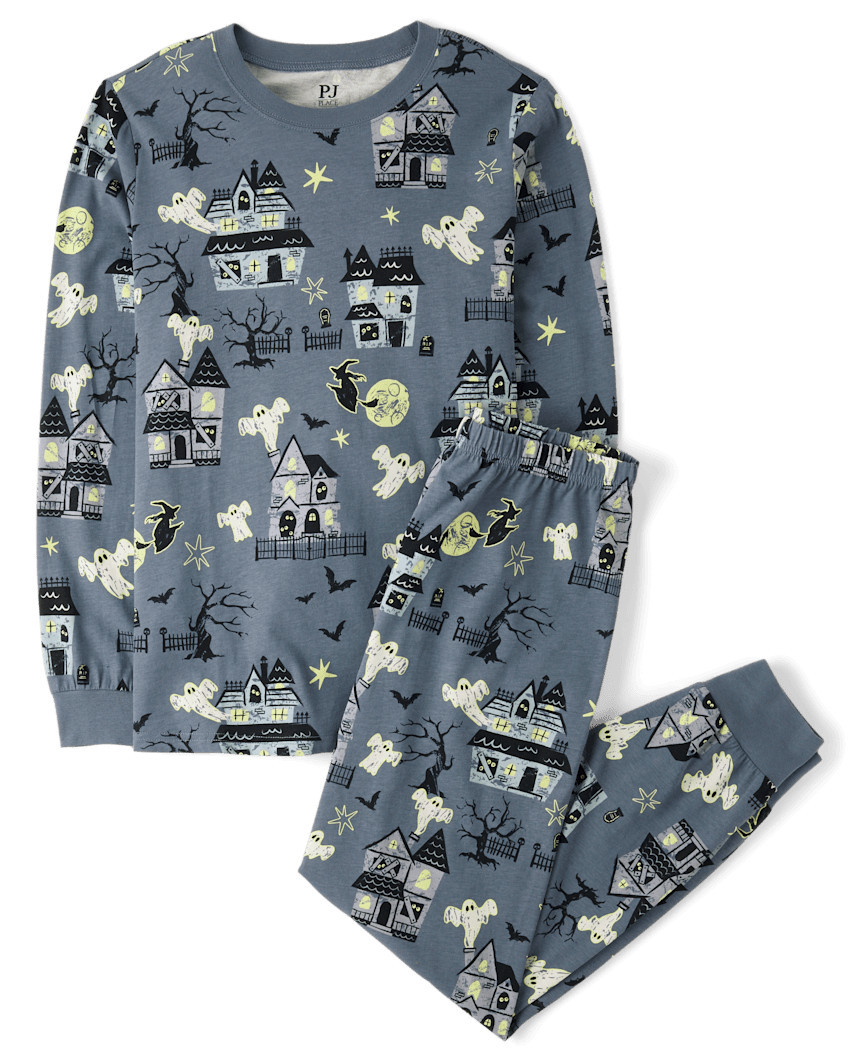 The Children's Place Adult Matching Family Glow Haunted House Cotton Pajamas | Size Small | Gray | 100% Cotton | The Children's Place