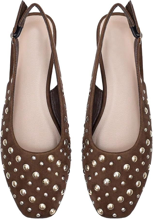 BEAUDRM Women's Studded Slingback Flats Closed Toe Low Heel Ballet Flats Casual Party Cap Toe Dre... | Amazon (US)