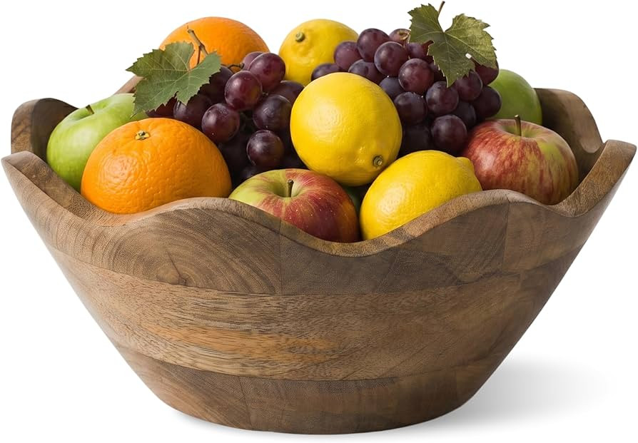 Mela Artisans 10 in Wide x 4 in Tall Scalloped Mango Wood Bowl \u2013 Hand-Carved Decorative Serv... | Amazon (US)