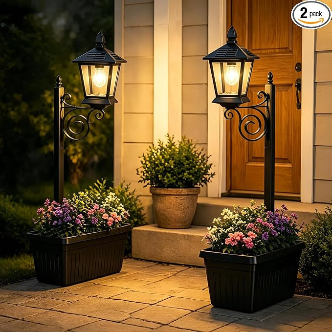 2 in 1 Solar Planter Light, Solar Lamp Post with Planter,Solar Planter Lights Outdoor Waterproof,... | Amazon (US)