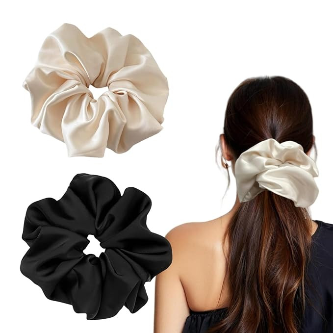 2 Pieces Jumbo Satin Silk Scrunchies for Women 7.5 Inches Large Oversize Scrunchies For Thick Hai... | Amazon (US)