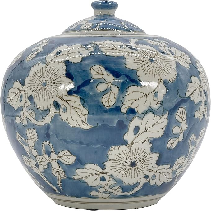 Galt International 8" Blue and White Floral Chinoiserie Jar w/Lid Decorative Ginger Jar Centerpie... | Amazon (US)