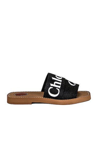 Chloe Woody Flat Slides in Black | FWRD | FWRD 