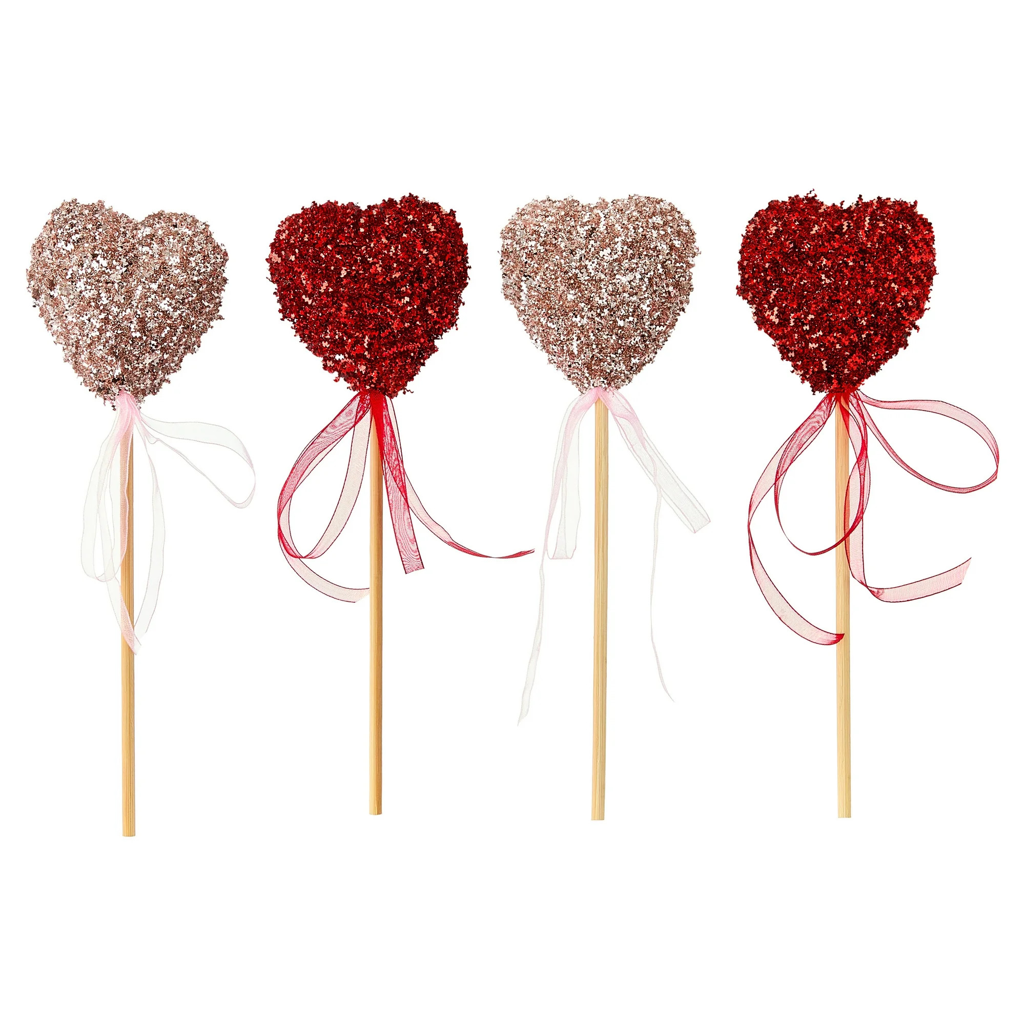 Tinsel Heart Decorative Picks, Red and Pink, 8", 4 Count, Valentine's Day by Way To Celebrate | Walmart (US)
