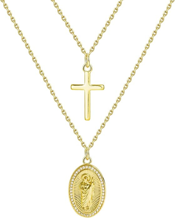 14K Gold Cross Necklace for Women,Gold Filled Sterling Silver Cross Necklace CZ Diamonds Crucifix... | Amazon (US)