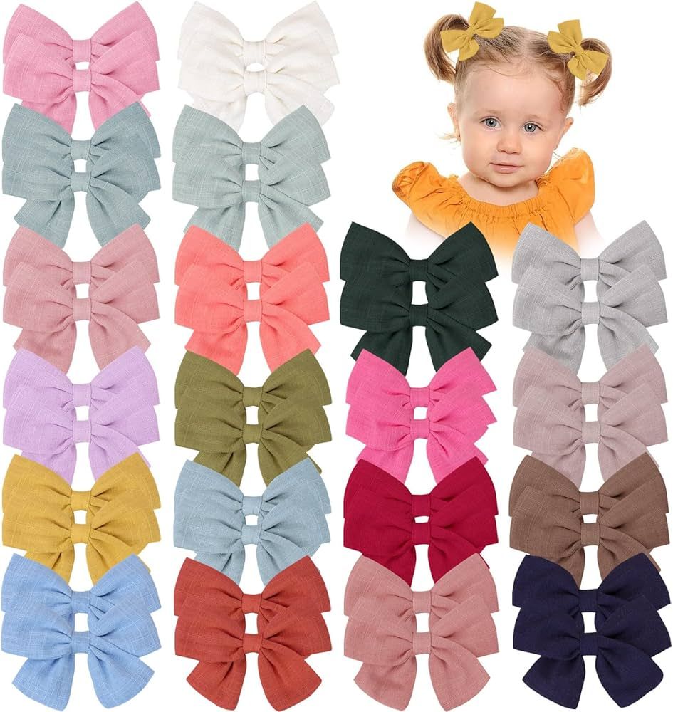 40Pcs 3.5Inch Hair Bows for Toddler Girls, Oaoleer Handmade Linen Fabric Bows - Neutral Pigtail B... | Amazon (US)