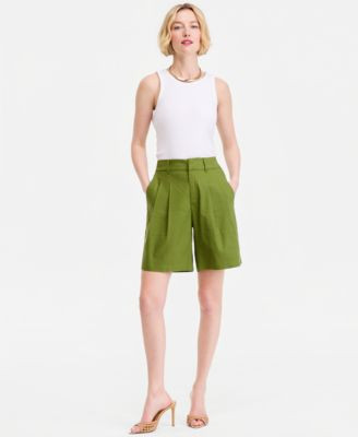 Women's High-Rise Linen Bermuda Shorts | Macy's