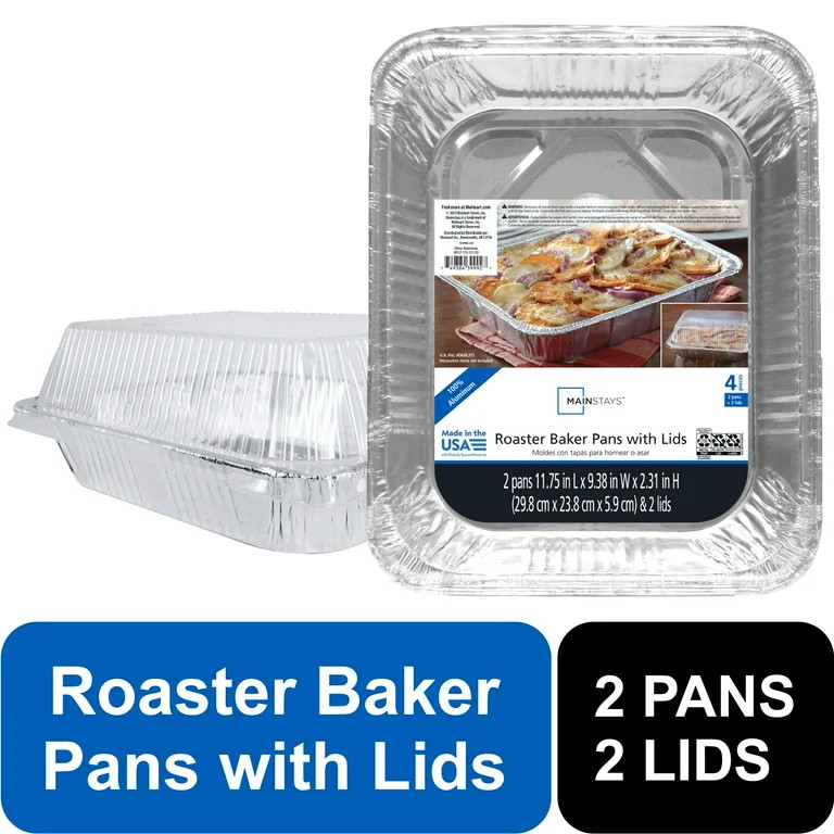 Mainstays Aluminum Roaster & Baker Pans with Lid, 11.75" x 9.38" x 2.31", Package of 2 | Walmart (US)
