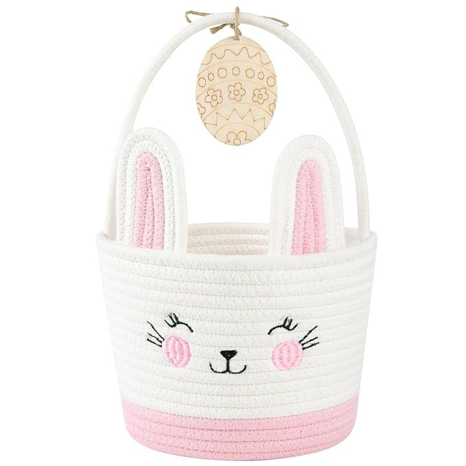 Personalized Easter Basket for Toddler, Woven Baby Easter Gifts Basket with Handle, Empty Bunny E... | Amazon (US)