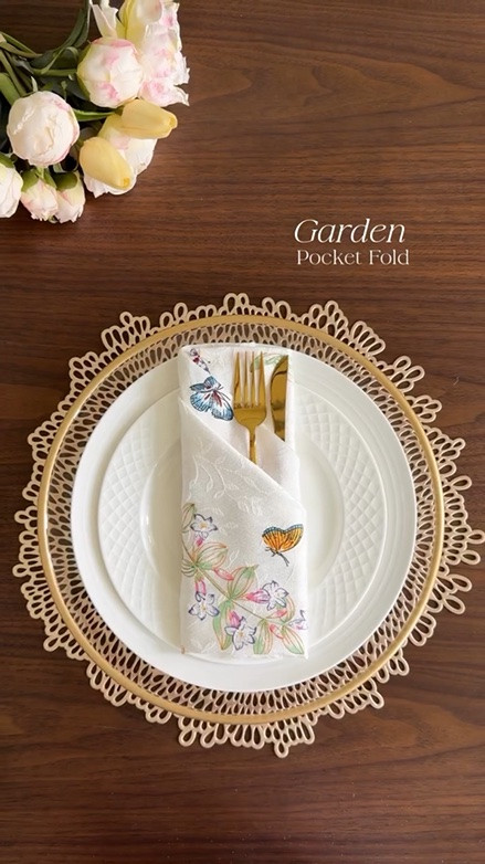Garden Pocket Fold 🌸🦋 
This fold was designed to let the napkin print become part of the table itself ✨ 
The florals, butterflies, and gold flatware all stay visible — one folded detail, whole place setting styled. 
Perfect for spring tables, garden parties, brunches, bridal showers, or summer hosting 🤍 

Save this fold for later ✨ 

#napkinfold #tablescape #hostingideas #springtable #tabledecor 

garden pocket fold, floral napkin fold, butterfly napkin styling, elegant place setting, spring hosting inspiration, garden party table decor

#LTKHome #LTKSeasonal